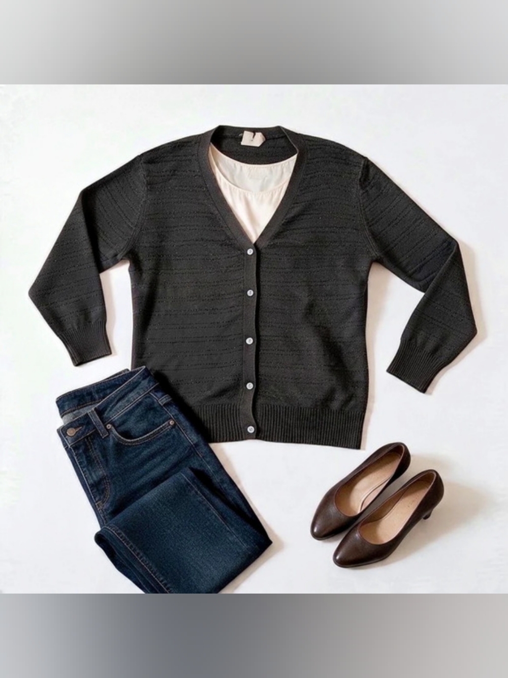 Esprit de Corp Black Button-Front Shiny Cardigan
